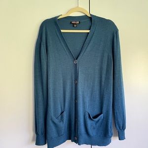 Kirkland (Costco) 100% Merino Cardigan Blue Heather L